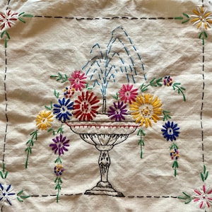 Double Sided Vintage Hand Embroidered Square Pillow Cover