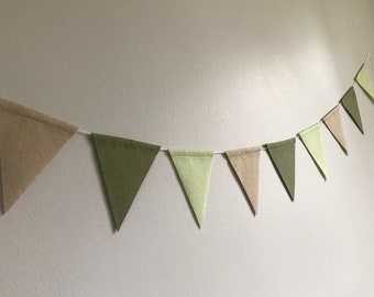 Sage green, beige & pistachio bunting, felt neutral bunting, kids bedroom bunting flags, neutral baby decor, event wall decor,