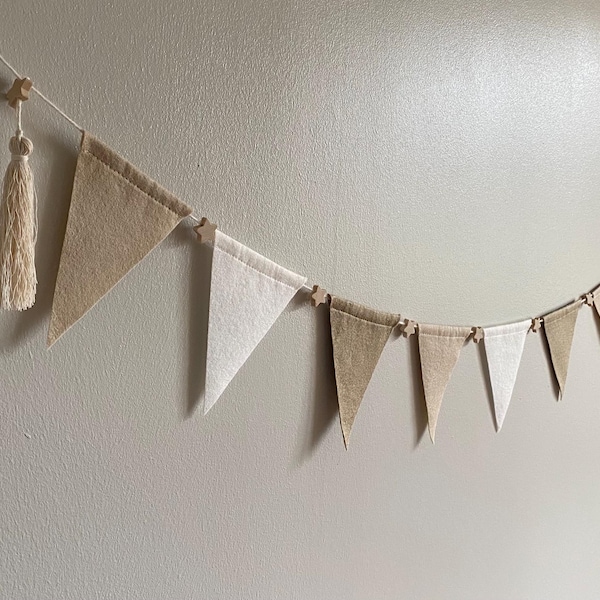 Beige, natural & vanilla latte felt bunting, neutral nursery bunting, toddler decor, kids bedroom, party bunting, caramel baby wall banner,