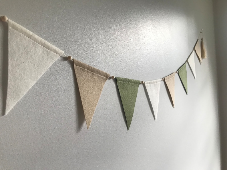 Sage green, beige & natural baby bunting, felt neutral bunting, kids bedroom bunting flags, neutral baby decor, shop wall decor, zdjęcie 5