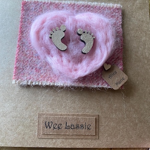 Schottische Baby Karte-Wolle lassie/laddie Karte-wee bairn-neues Baby tweed Karte-super nette handgemachte Babykarte-leere personalisierte nette Babykarte