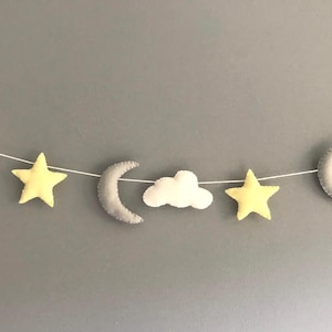 Guirlande murale étoiles citron nuage de lune, décoration murale pour chambre d&#39;enfant, joli nid d&#39;abeilles nuage, guirlande murale bébé citron et gris, cadeaux de naissance, baby shower