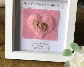 New grandparent gifts, new parent gifts, handmade 3d new baby box frame, personalised new baby gifts,