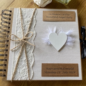 Álbum de recuerdos de bebé ángel, regalo de pérdida de bebé, memorial de pérdida de bebé personalizado, álbum de recuerdos de recuerdo de bebé, duelo por la pérdida de un bebé, hecho a medida