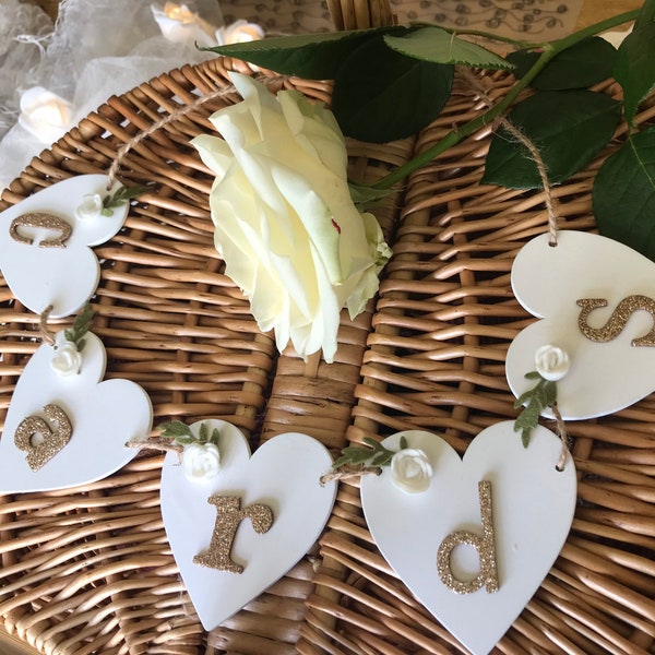 Wooden heart cards sign, wooden heart wedding bunting, beautiful wedding decorations, card & gifts bunting sign, Christening cards banner,