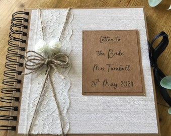Personalised Letters to Bride Album, Wedding Memory Scrapbook, Lace Twine Roses 8”x8” size