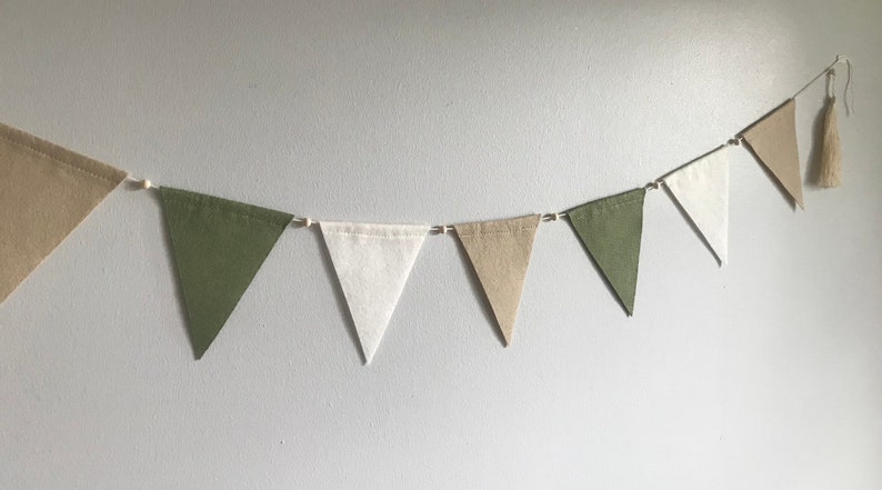 Sage green, beige & natural baby bunting, felt neutral bunting, kids bedroom bunting flags, neutral baby decor, shop wall decor, zdjęcie 3