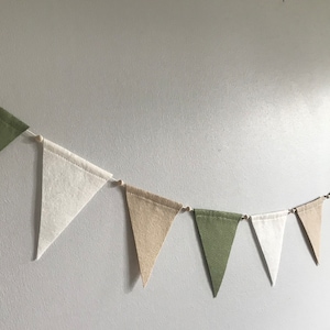 Sage green, beige & natural baby bunting, felt neutral bunting, kids bedroom bunting flags, neutral baby decor, shop wall decor, zdjęcie 2