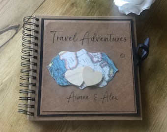 Couples Travel Adventures personalised album, couples keepsake scrapbook, couples travel photo album, travel memory book