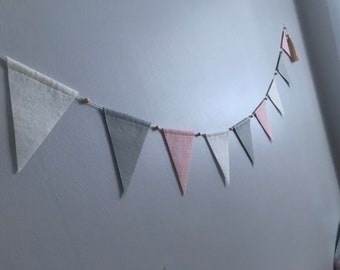 Blush pink, silver grey & natural baby bunting, felt neutral bunting, kids bedroom bunting flags, baby girl pastel decor, shop wall decor,