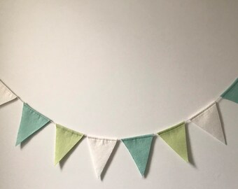 Mint, pistachio & natural baby bunting, felt neutral bunting, kids bedroom bunting flags,