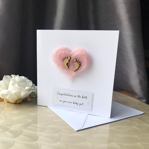 Biglietto per neonata, biglietto per neonato con cuore in lana rosa, biglietto per neonato fatto a mano, simpatico biglietto per neonato,