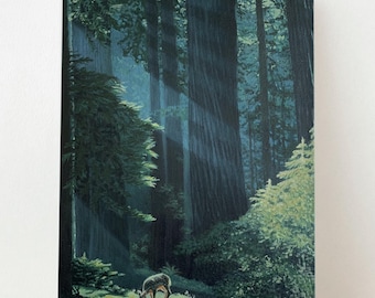 魅惑的な森のイラスト、森の小川のアート、野生動物の絵 - Etsy 日本