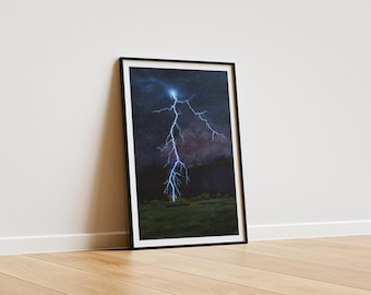 Thunderstorm Art Print, Lightning Strike Gallery Wall, Dark Moody Storm, Halloween Landscape, Gothic Home Decor Artwork, Stormy Weather