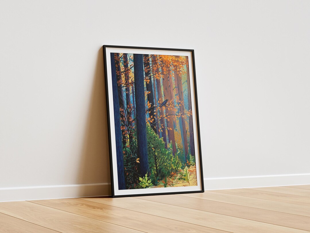 Autumn Forest Art Print, Fall Wall Art, Seasonal Tree Landscape, Rustic ...