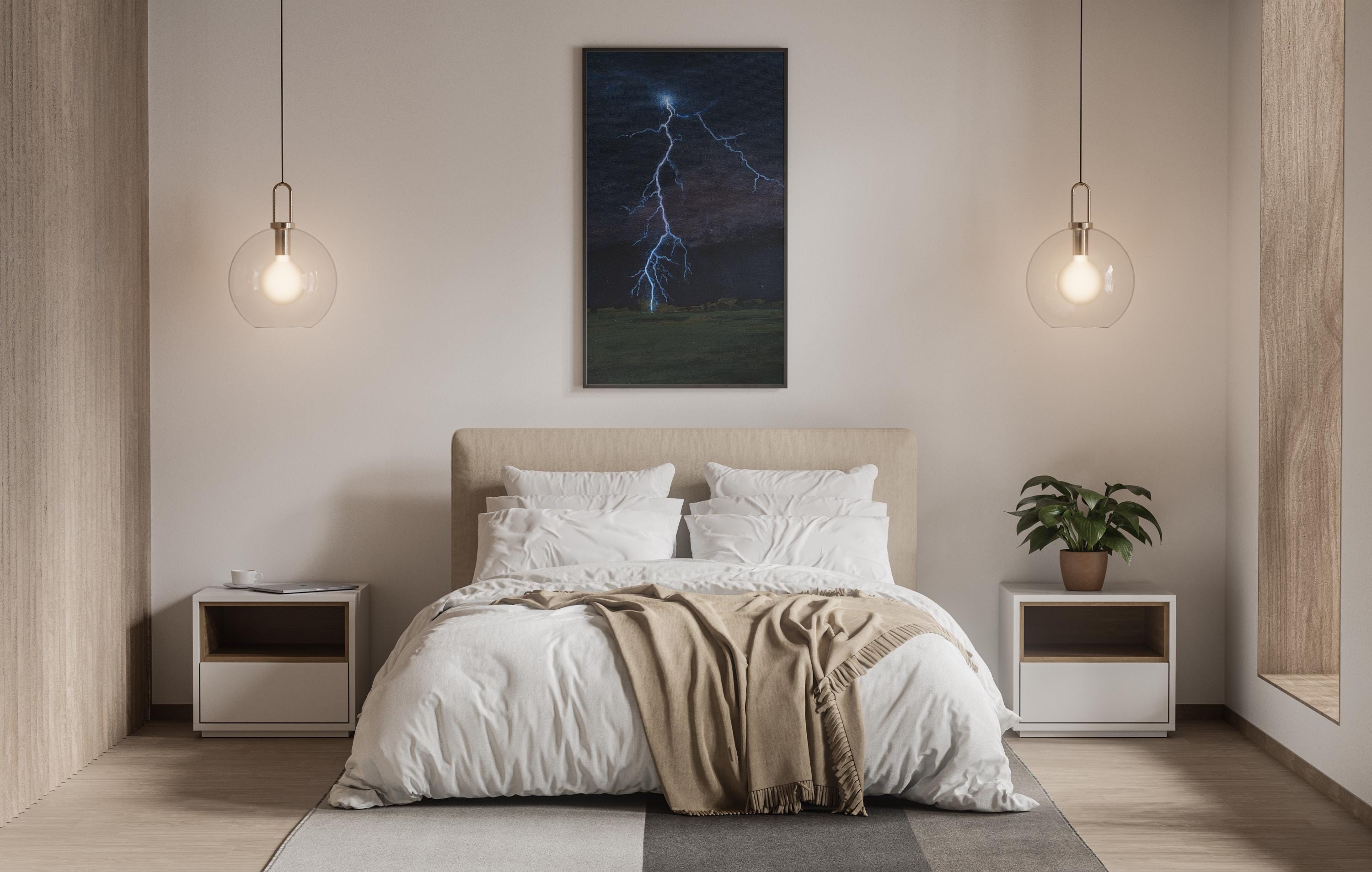 Thunderstorm Digital Art Print, Lightning Strike Gallery Wall, Dark ...