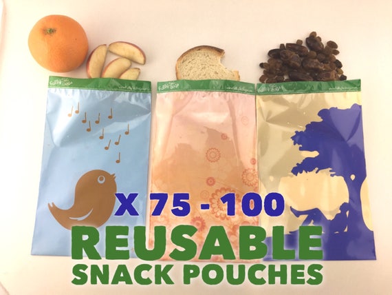 12 or 25 x Reusable Kids School Lunch Snack Bags Sandwich Pouch Environmentally Eco Friendly Lunch Reusable Produce Food Fruit Bag