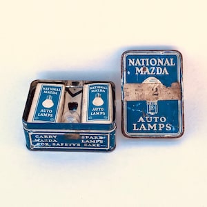 Vintage 1930s-1950s National Mazda Auto Lamps Tin General Electric~Original Bulbs Packaging~Metal Tin~Man Cave~Auto Shop