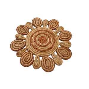 Vintage sjögräsunderlägg, orange med jordfärgad blommönster, bohemisk köksinredning