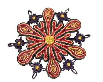 Vintage Sea Grass Trivet, Red Star Flower Design, Retro Kitchen Decor