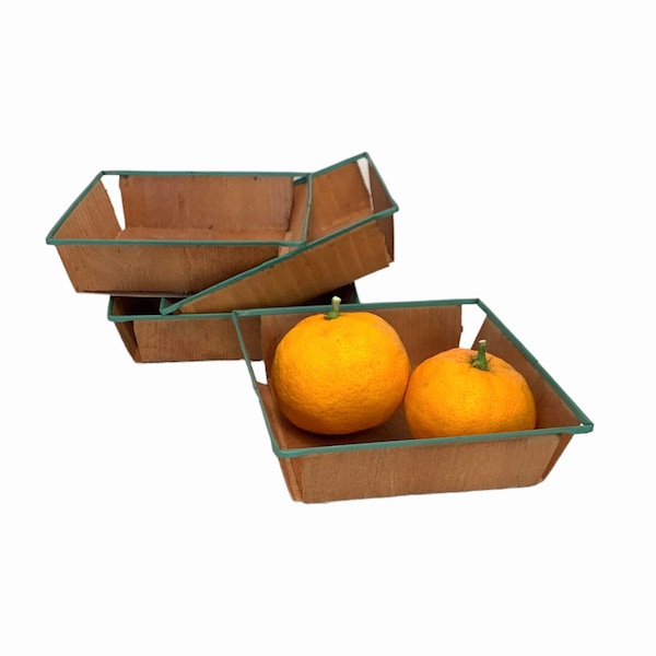 Vintage Berry Basket~Small Wood w/ Sea Foam Green Metal Fruit Basket~Kitchen~Craft Storage~Farmhouse~Rustic Decor