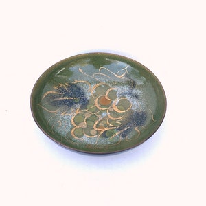 Mid Century Modern Sascha Brastoff Enameled Copper Dish Bowl~Grapes and Leaves~Jewelry~Ring Holder~Catchall~Signed~Gift