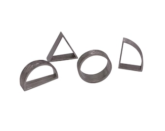 Vintage Pewter Napkin Rings, Set of 4, Geometric Shapes, Jon Route Napkin Holders