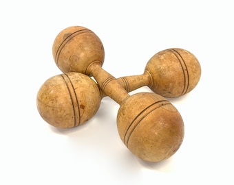 Antique Wood Dumbbells (Pair), Vintage Weight Training Decor
