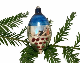 Antique German Mercury Glass Teardrop Christmas Ornament, Berry Decor