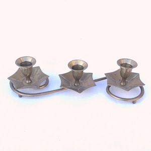 Vintage messing kerst kandelaars ~ drie HOLLY bladeren messing ~ MCM Xmas kandelaar houders ~ star patroon taps toelopende kandelaars
