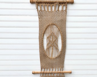 Sautoir Vintage en macramé noué tenture murale ~ corde de Jute ficelle ~ fabriqués à la main Art mural Boho ~ Decor des années 70