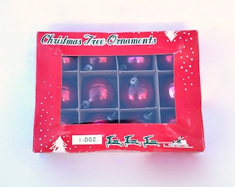 SMALL Vintage Mercury Glass RED Ball Christmas Ornaments~12 Total~Original Box~Japan~Miniature Glass Xmas Feather Tree Ornaments