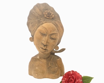 ヴィンテージ 大型 木彫り 芸者 胸像 ミッドセンチュリー 木製 日本人