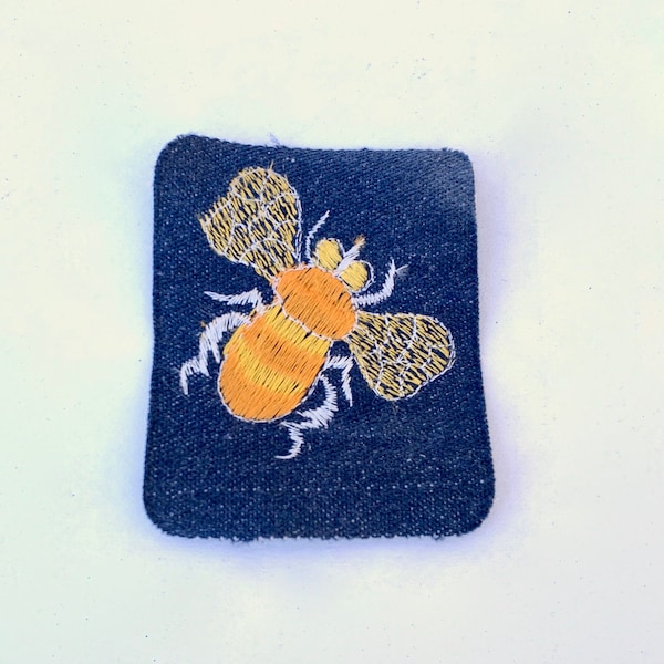 Vintage BEE Honey Bee Bumble Bee Patch~Orange and Yellow Flying Bug~Denim Iron on Patch~Bee Lover~Bee Keeper Patch