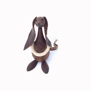 RARE Teak KANGAROO R. Müller Finland~Kay Bojesen Era~Wood Kangaroo w/ Leather Rope~Danish Modern~MCM Hand Turned Teak Animal