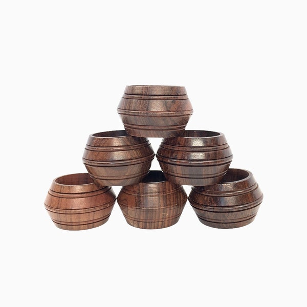 Set of 6 Mid-Century Mod Teak Napkin Rings~Hand Turned Teakwood Napkin Holders~Kitchen~Dinning Decor~Minimalist Danish Design