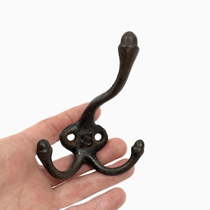 Antique Cast Iron Hat~Coat~Clothes Hook Hanger~Black Metal Wall Hook~Rustic Jewelry Holder~Farm House~Industrial Coat Hook