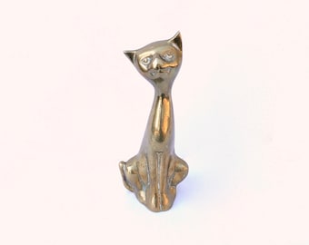 Vintage Brass Cat Figurine, Mid-Century Modern Desk Decor