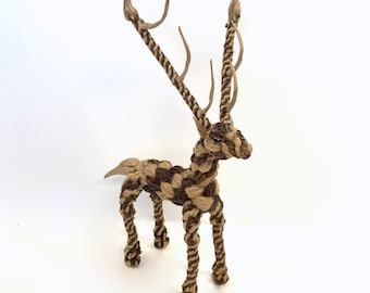 Vintage Straw Grass DEER Buck Caribou~Woven & Braided Straw Grass Deer Figurine~1970's Folk Art Deer~Boho~Nursery Decor~Gift