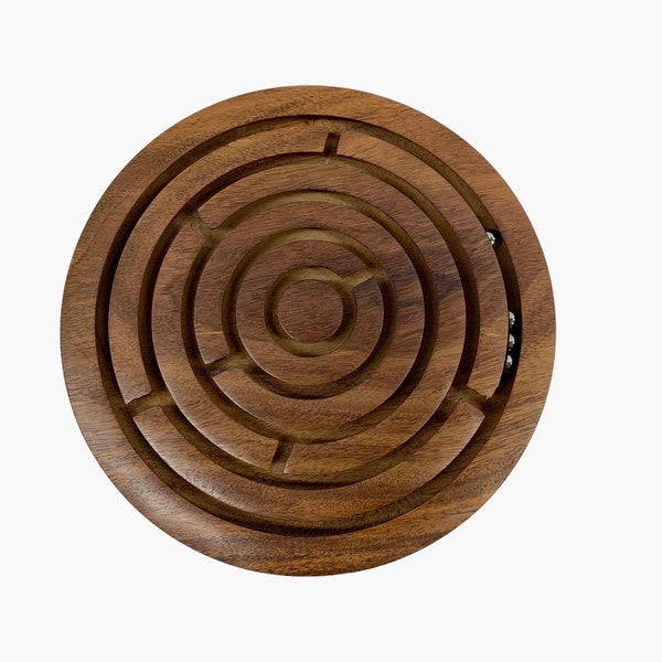 Mid-Century Mod Walnut GAME PUZZLE Maze~4 Metal Balls Black Walnut Wood Labyrinth~Modern All Ages Toy~Man Cave Coffee Table Game