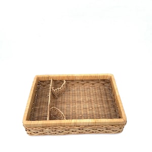 Vintage Rattan Desk Kitchen Utensil Organizer~Home Organizer~Four Compartment Reed Basket Weaved Storage~Boho Decor