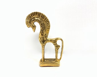 Mid Century Modern Frederick Weinberg Style Etruscan HORSE~Etruscan Gilded Brass Horse Sculpture~Trojan Warrior Modernist Horse
