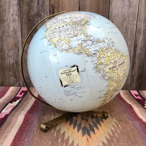 C.S. Hammond & Co. 1950s Inflatable Tabletop Globe on Metal Stand~18&quot; Mid Century Modern World Globe w/ Wall Hanger