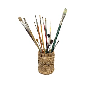 Vintage Sea Grass Storage Basket~Pen~Pencil~Painting Brushes Holder~Reed Organizing Basket~Office~Art Storage~Boho~Beach Decor
