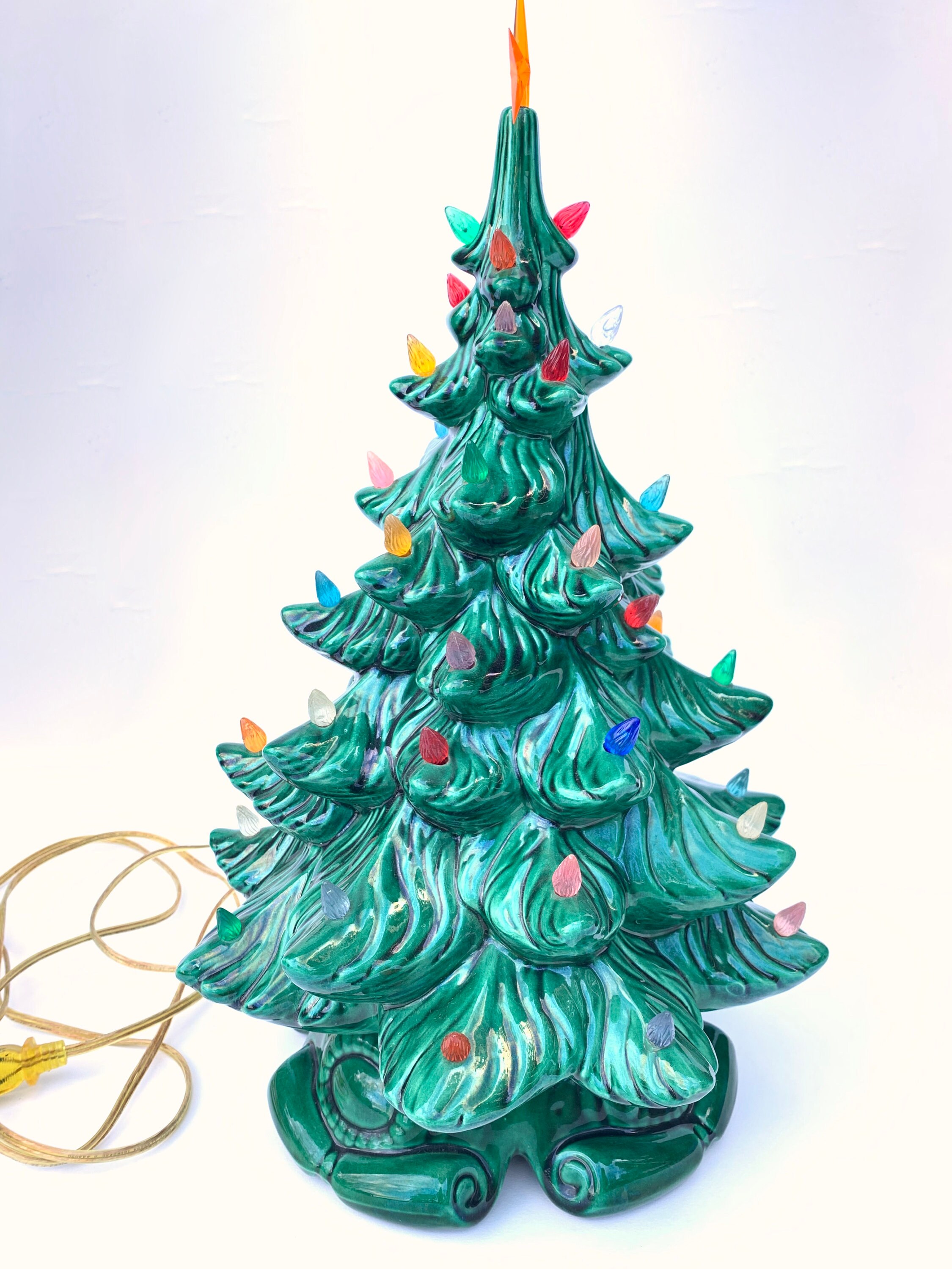 Large Vintage Lighted Ceramic Christmas TREE W/ Basetable Top Etsy