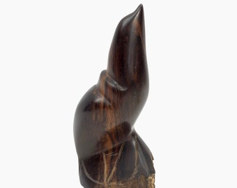 Vintage MCM Hand Carved Teak SEAL~Sea Lion Seal Figurine~Teak Wood Sculpture~Beach~Coastal Decor