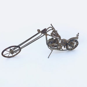 Vintage 1970&#39;s Metal Motorcycle Sculpture~Highly Detailed~Hand Crafted Metal Chopper~Harley~Refined Brutalist Mid Century~Man Cave~Shop