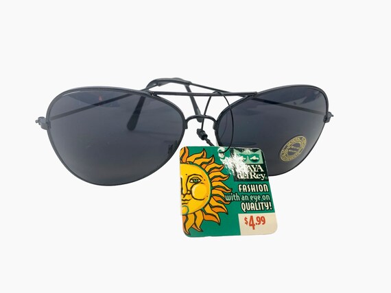 Vintage AVIATOR Sunglasses~Black Plastic Lenses w… - image 8