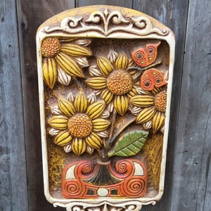 Vintage Large 3-D Wall Art Sculpture Vanguard Studios 1971~Flowers~Butterfly~MID CENTURY~Wall Hanging Wall Decor
