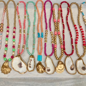 Gold oyster shell wood bead necklaces!  shell from Georgetown, SC FREE SHIPPING! Many styles!